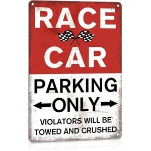 Race Car Parking Only Sign Vintage Room Decor for Boys Bedroom, Metal Tin Signs